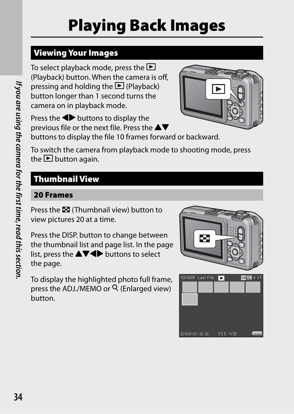 Playing back images, Viewing your images, Thumbnail view | 20 frames | Ricoh G700 User Manual | Page 36 / 135