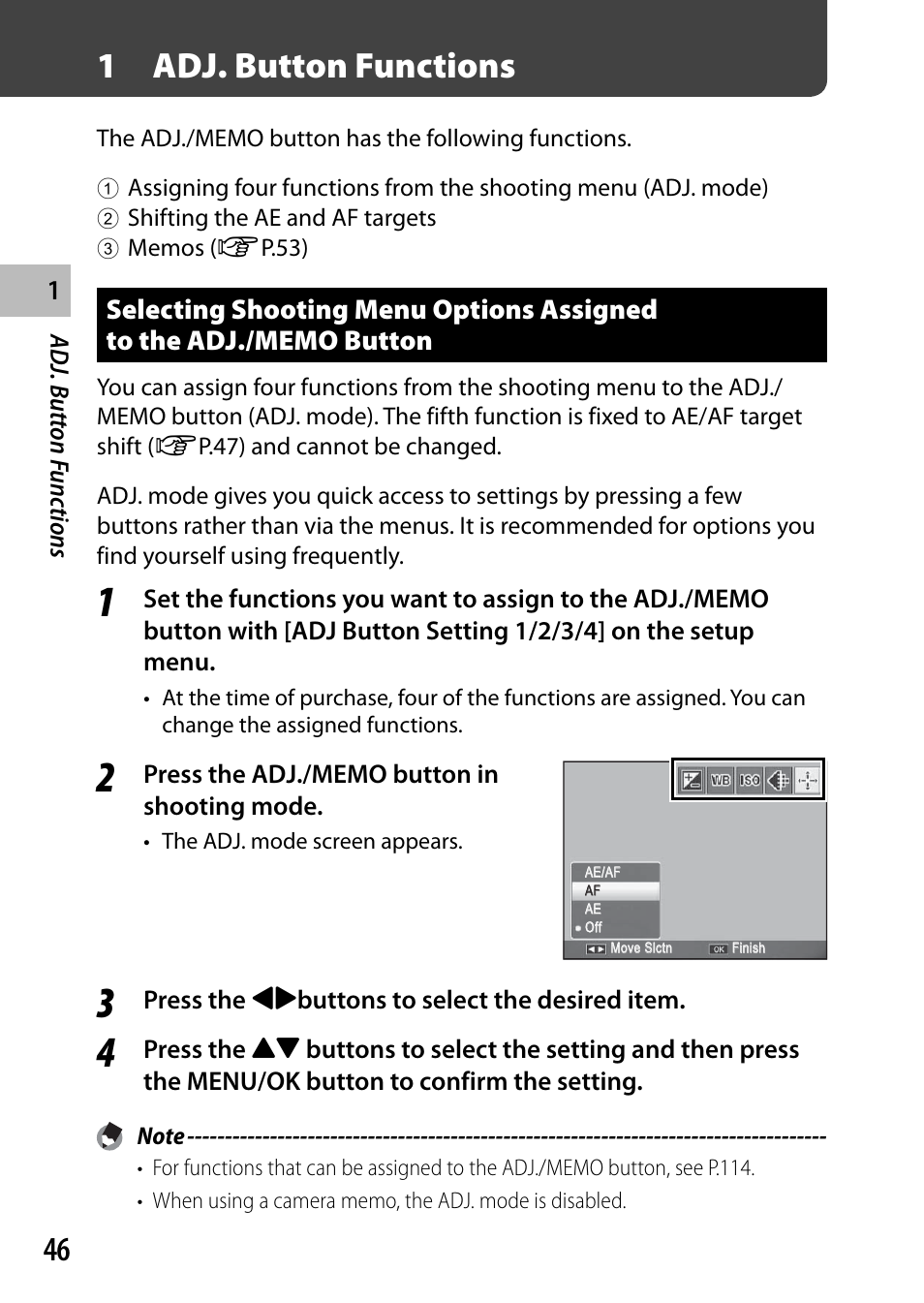 1 adj. button functions | Ricoh G700 User Manual | Page 48 / 135
