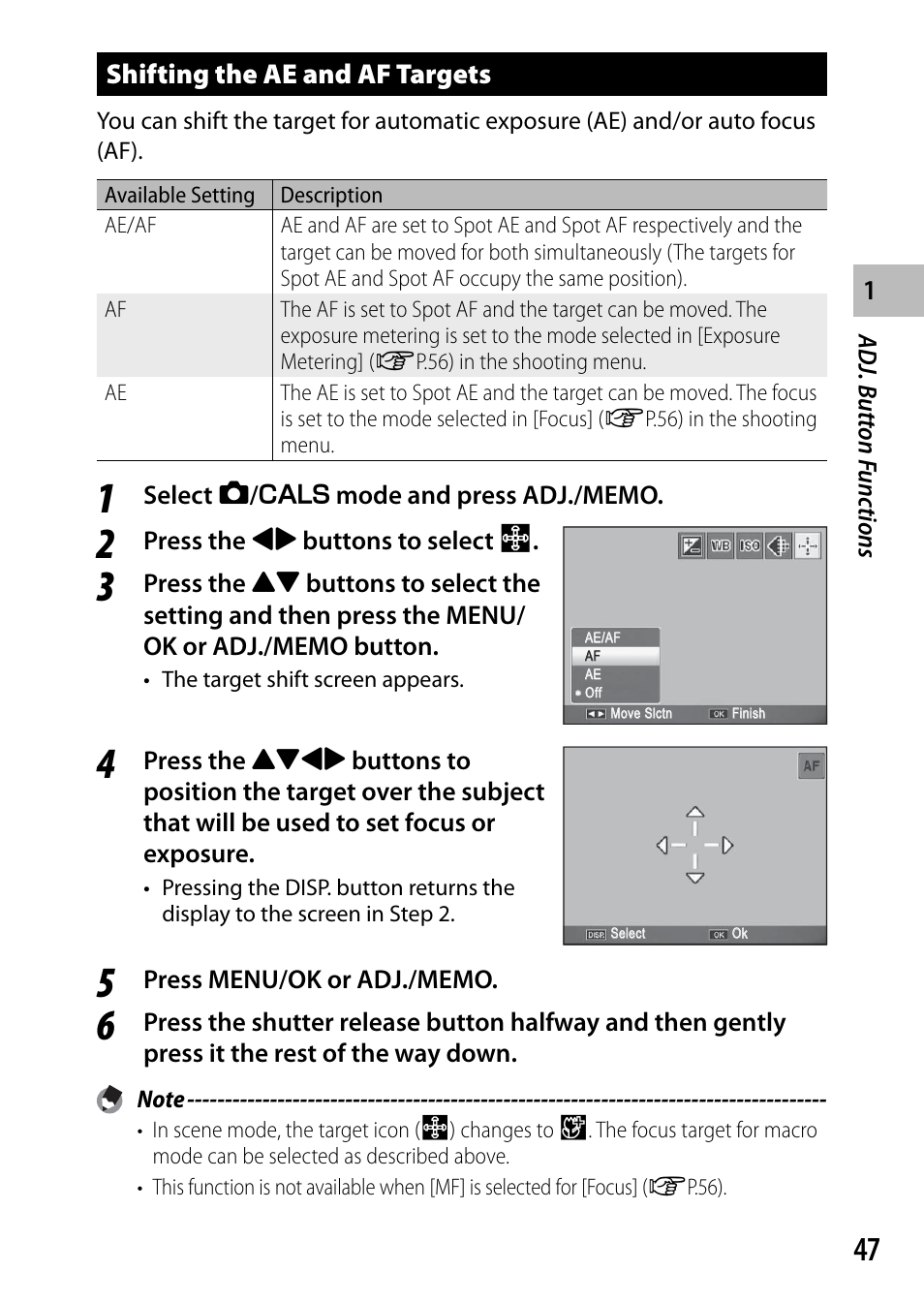 Shifting the ae and af targets | Ricoh G700 User Manual | Page 49 / 135