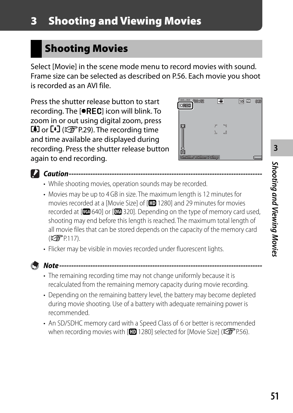 3 shooting and viewing movies, Shooting movies | Ricoh G700 User Manual | Page 53 / 135