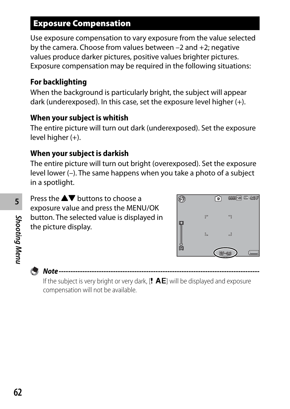 Exposure compensation, Shooting men u, For backlighting | When your subject is whitish, When your subject is darkish | Ricoh G700 User Manual | Page 64 / 135