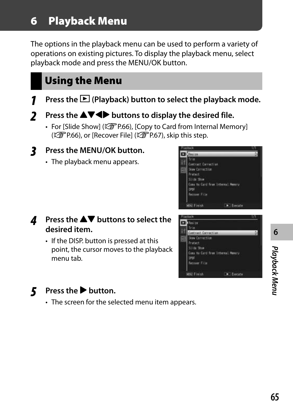 6playback menu, Using the menu | Ricoh G700 User Manual | Page 67 / 135