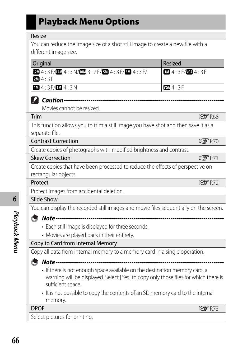 Playback menu options | Ricoh G700 User Manual | Page 68 / 135
