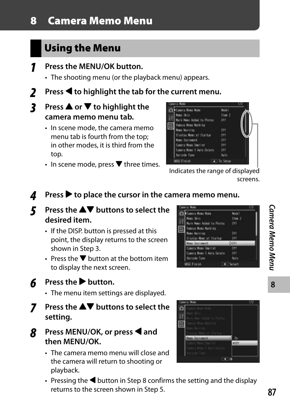 Using the menu | Ricoh G700 User Manual | Page 89 / 135