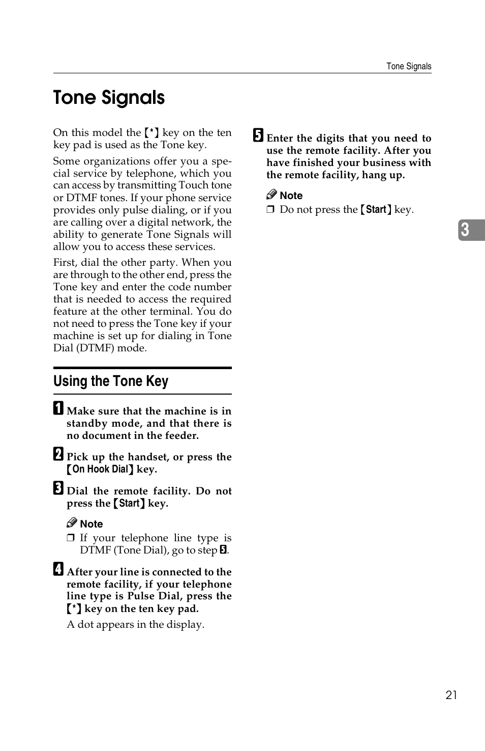 3tone signals, Using the tone key | Ricoh FAX2050L User Manual | Page 101 / 216