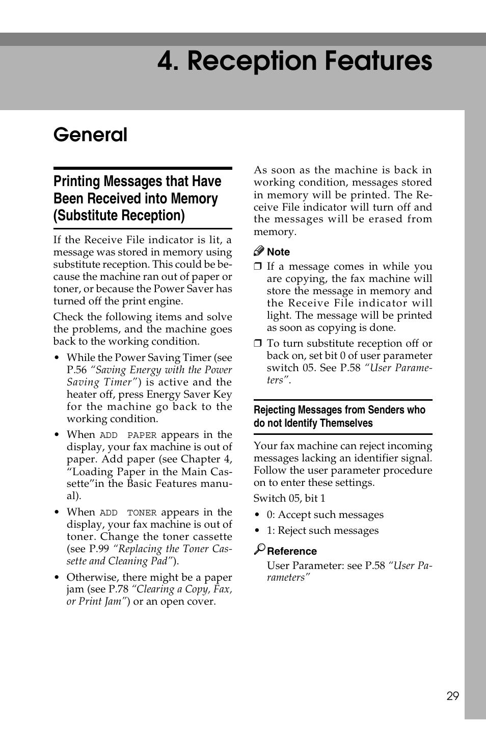 Reception features, General | Ricoh FAX2050L User Manual | Page 109 / 216