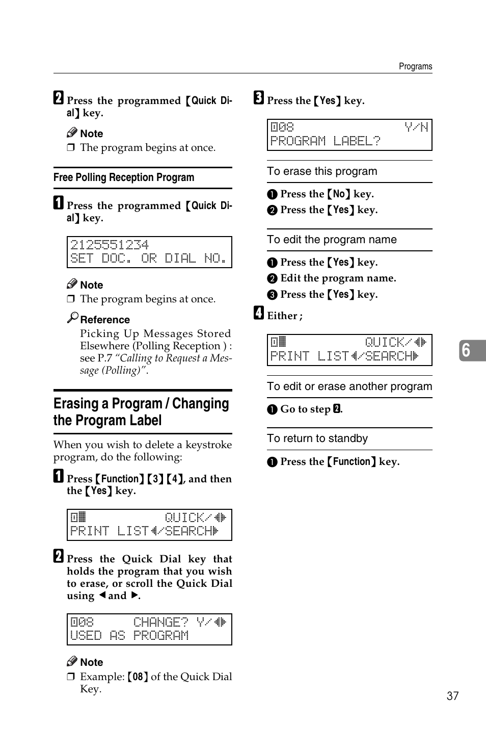 Erasing a program / changing the program label | Ricoh FAX2050L User Manual | Page 117 / 216