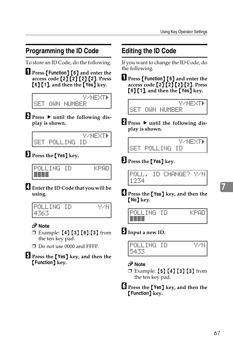Programming the id code, Editing the id code | Ricoh FAX2050L User Manual | Page 147 / 216
