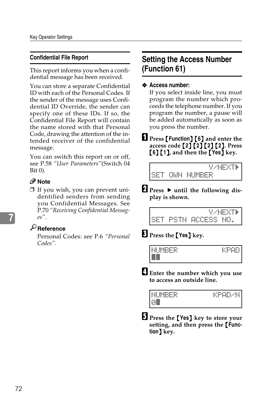 Setting the access number (function 61) | Ricoh FAX2050L User Manual | Page 152 / 216