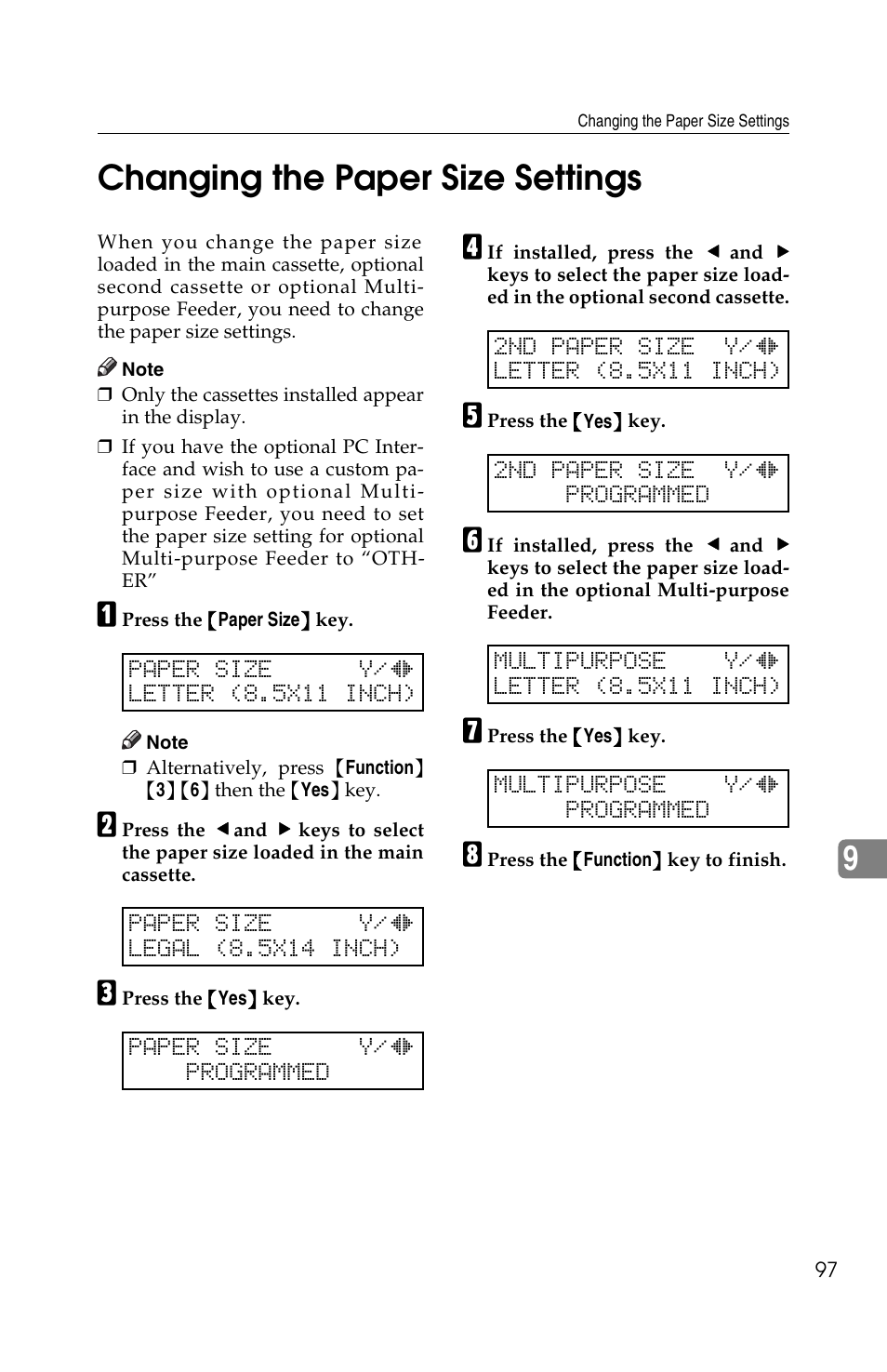 9changing the paper size settings | Ricoh FAX2050L User Manual | Page 177 / 216