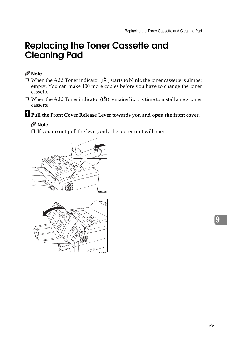 9replacing the toner cassette and cleaning pad | Ricoh FAX2050L User Manual | Page 179 / 216
