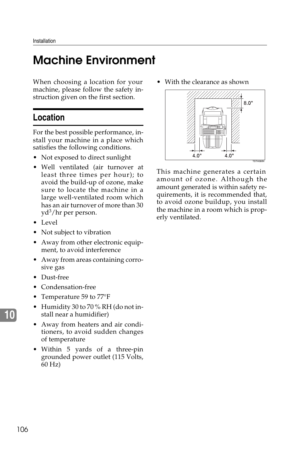 10 machine environment, Location | Ricoh FAX2050L User Manual | Page 186 / 216