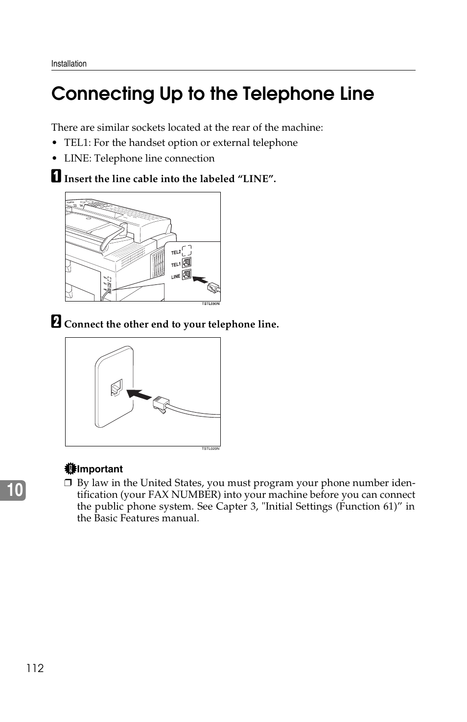 10 connecting up to the telephone line | Ricoh FAX2050L User Manual | Page 192 / 216