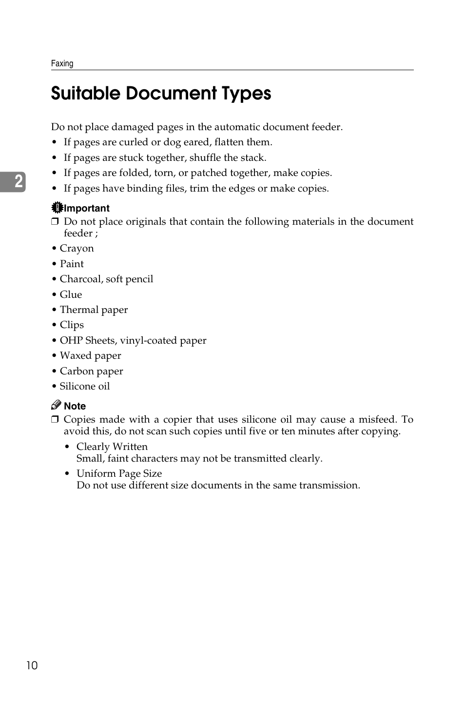 2suitable document types | Ricoh FAX2050L User Manual | Page 20 / 216