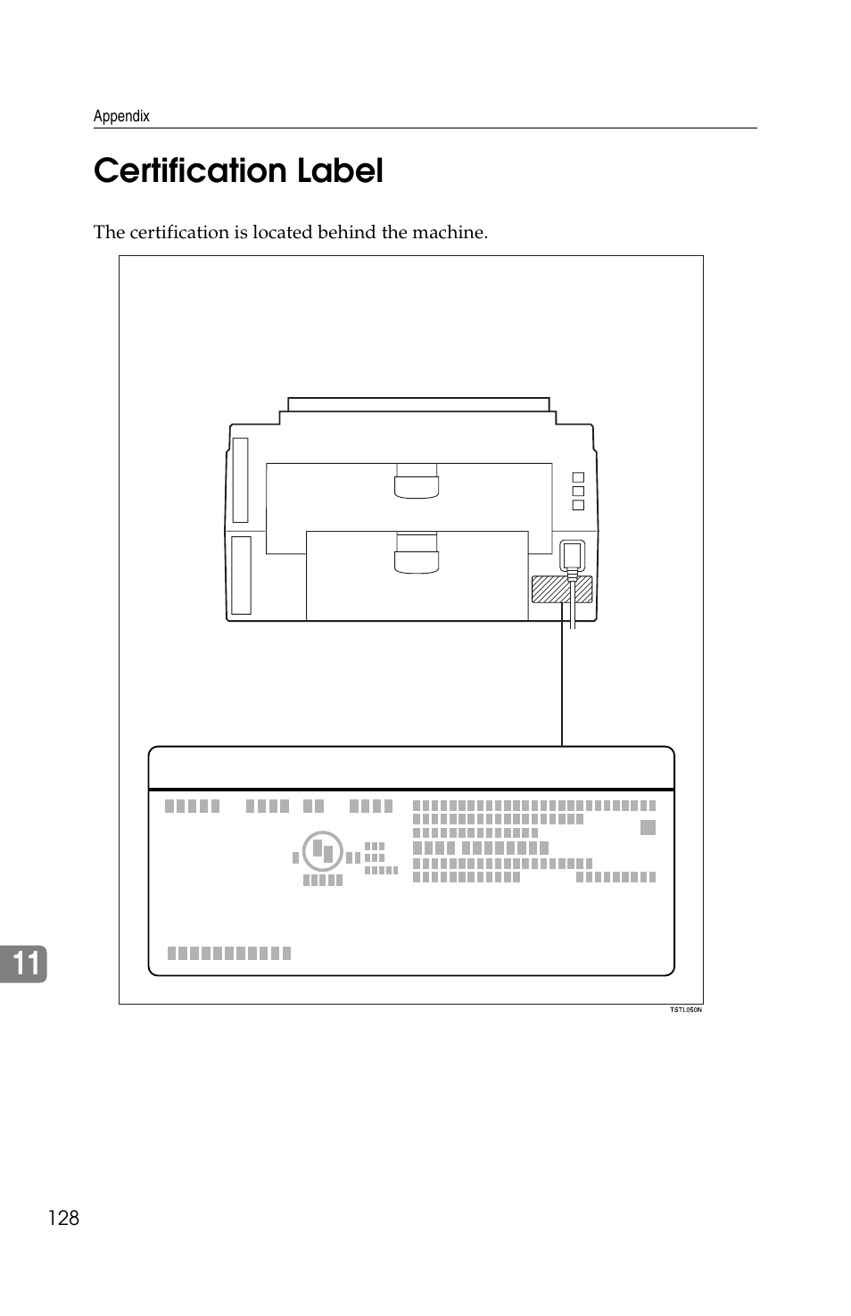 11 certification label | Ricoh FAX2050L User Manual | Page 208 / 216