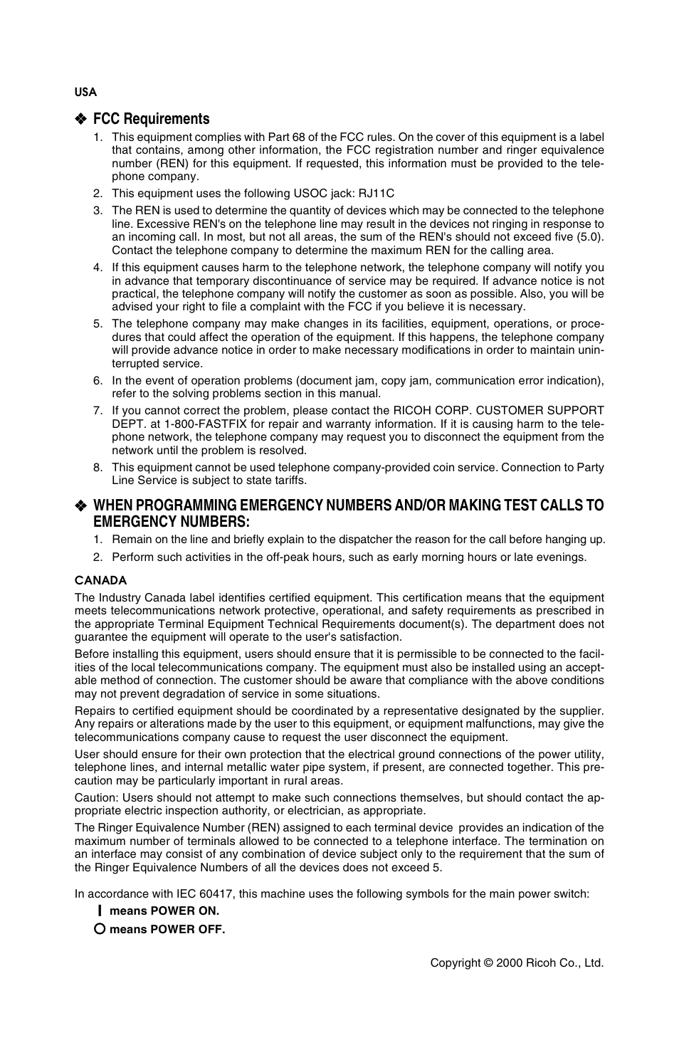 Fcc requirements | Ricoh FAX2050L User Manual | Page 66 / 216