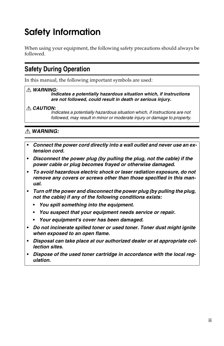 Safety information, Safety during operation | Ricoh FAX2050L User Manual | Page 69 / 216