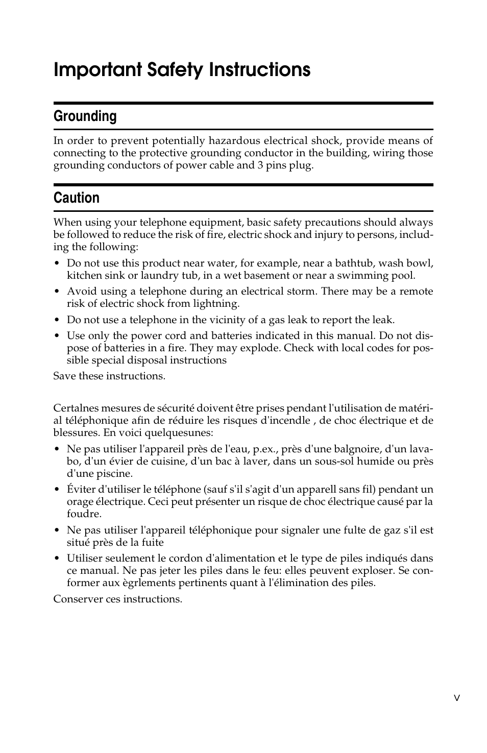 Important safety instructions, Grounding, Caution | Ricoh FAX2050L User Manual | Page 71 / 216