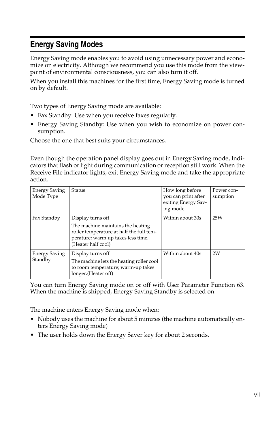 Energy saving modes | Ricoh FAX2050L User Manual | Page 73 / 216