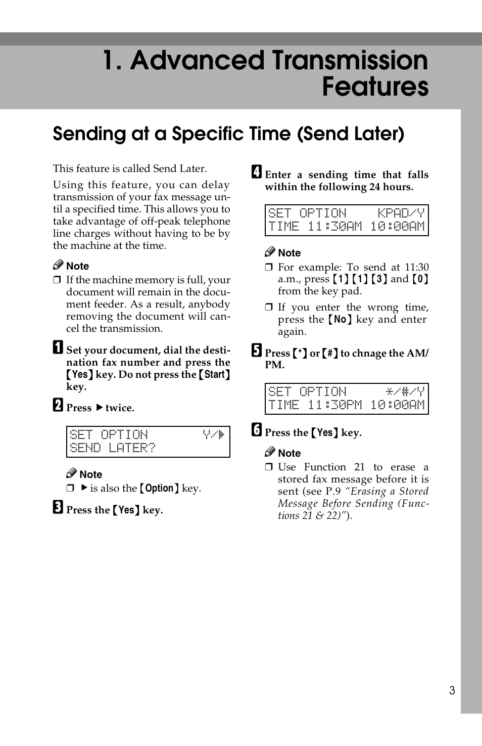 Advanced transmission features, Sending at a specific time (send later) | Ricoh FAX2050L User Manual | Page 83 / 216