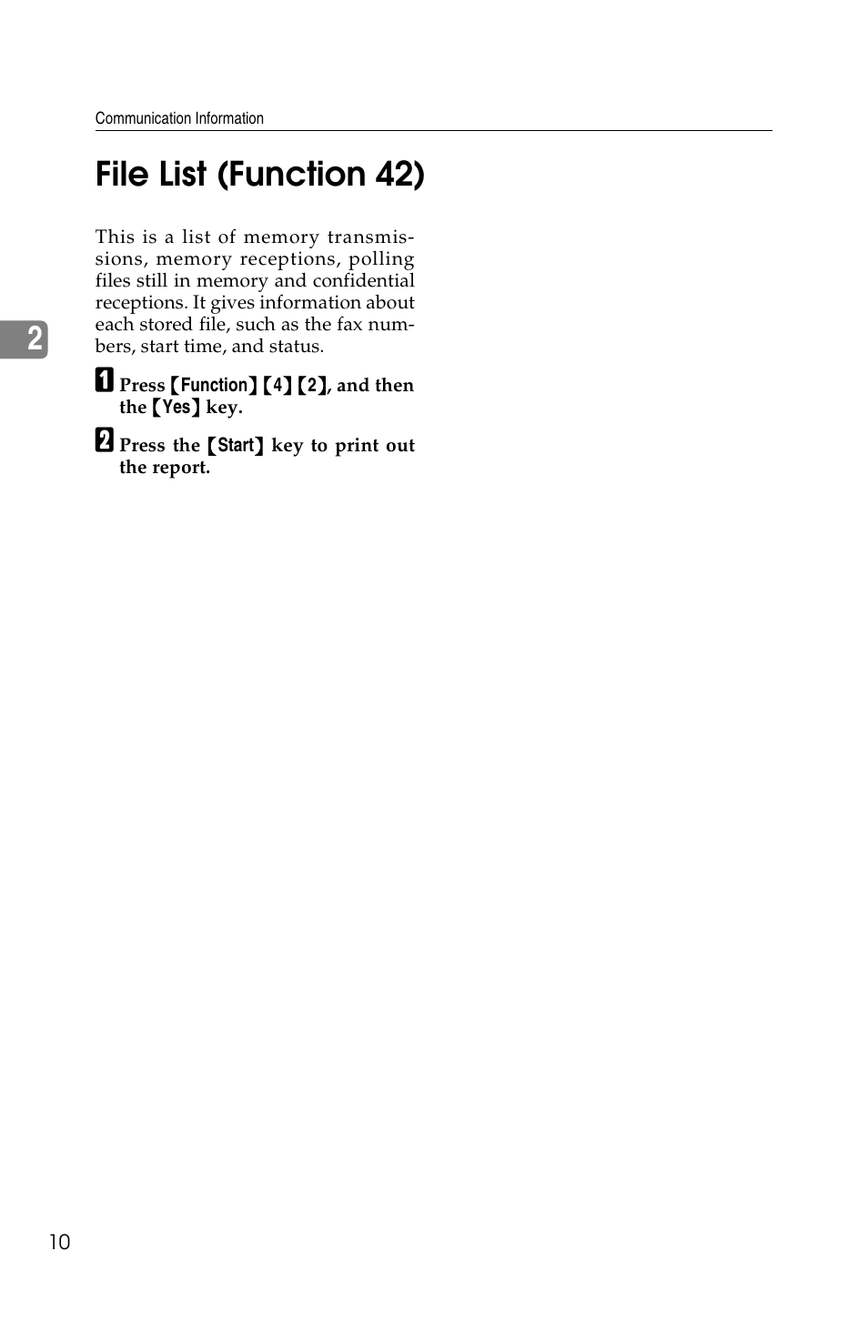2file list (function 42) | Ricoh FAX2050L User Manual | Page 90 / 216