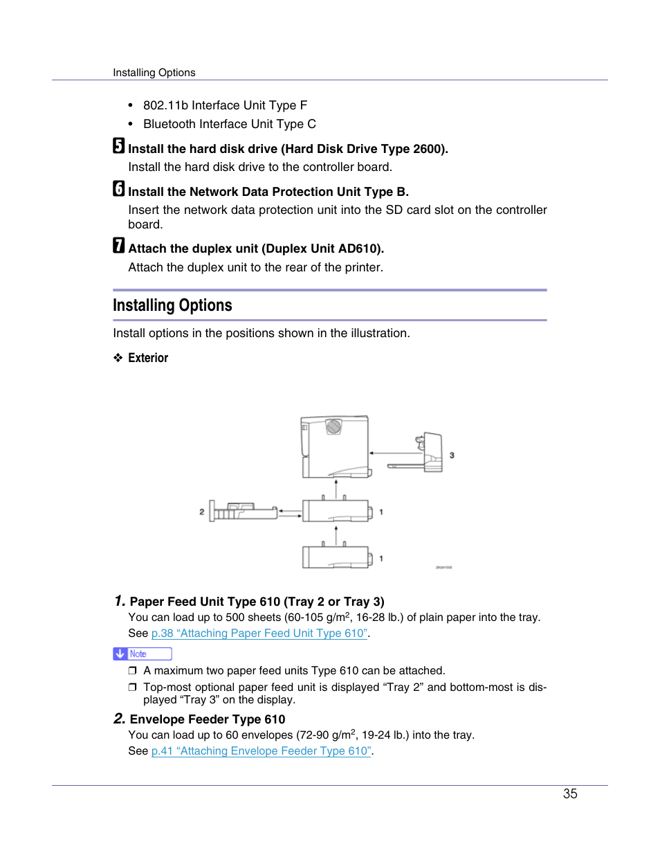 Installing options | Ricoh G1168604A User Manual | Page 35 / 97