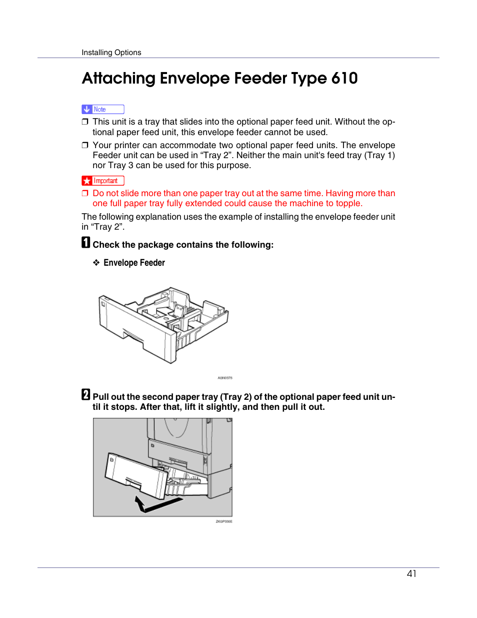 Attaching envelope feeder type 610 | Ricoh G1168604A User Manual | Page 41 / 97