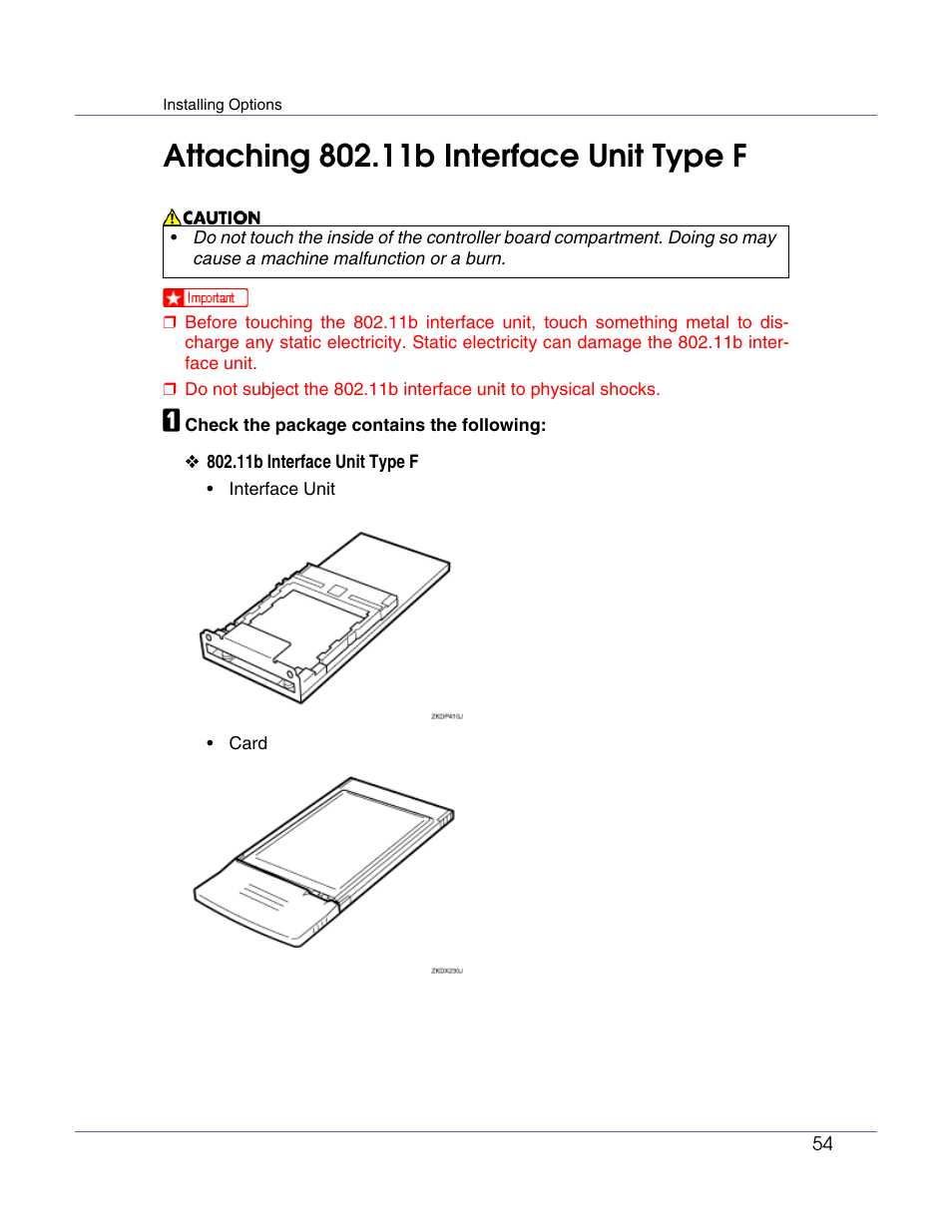 Attaching 802.11b interface unit type f, P.54 “attaching 802.11b interface unit type f | Ricoh G1168604A User Manual | Page 54 / 97