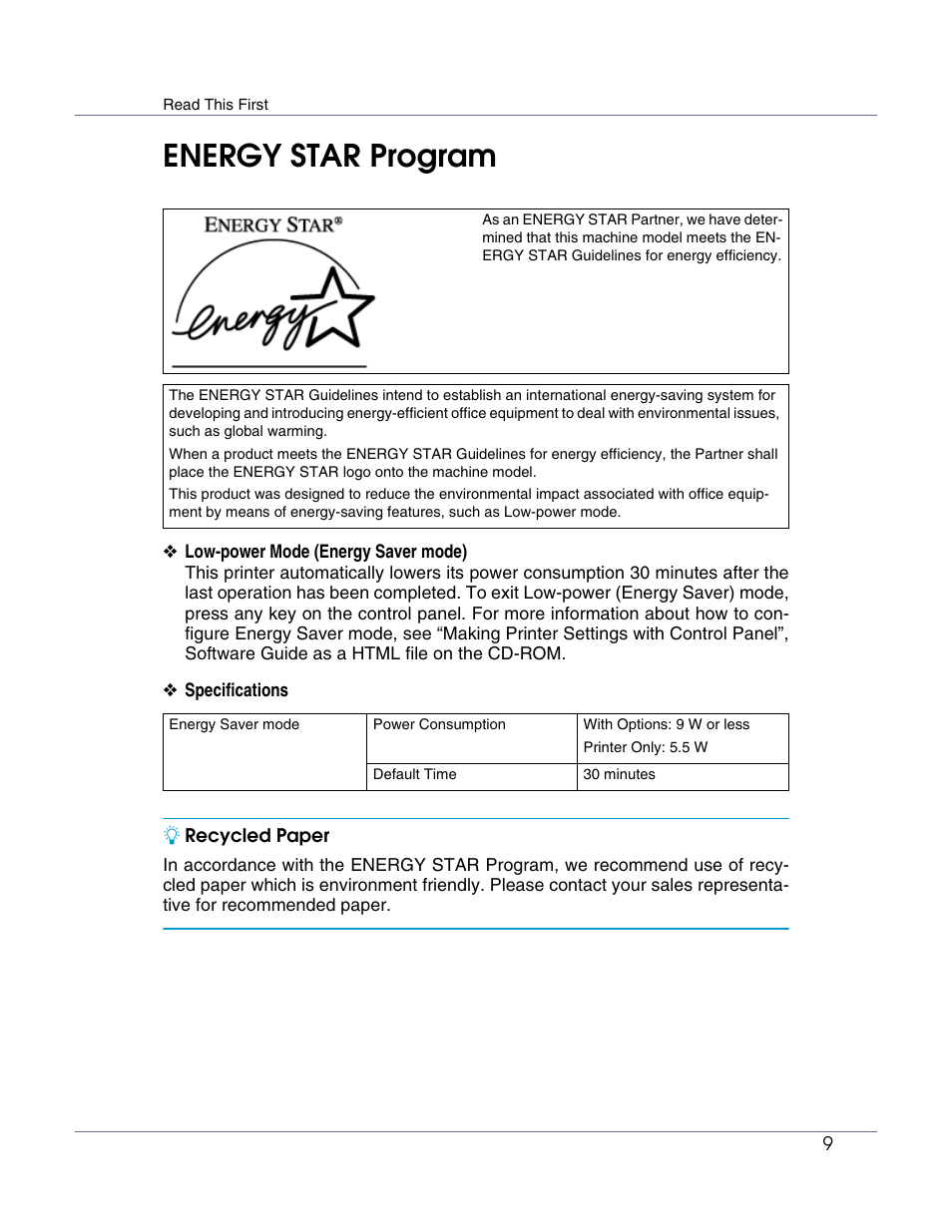 Energy star program | Ricoh G1168604A User Manual | Page 9 / 97
