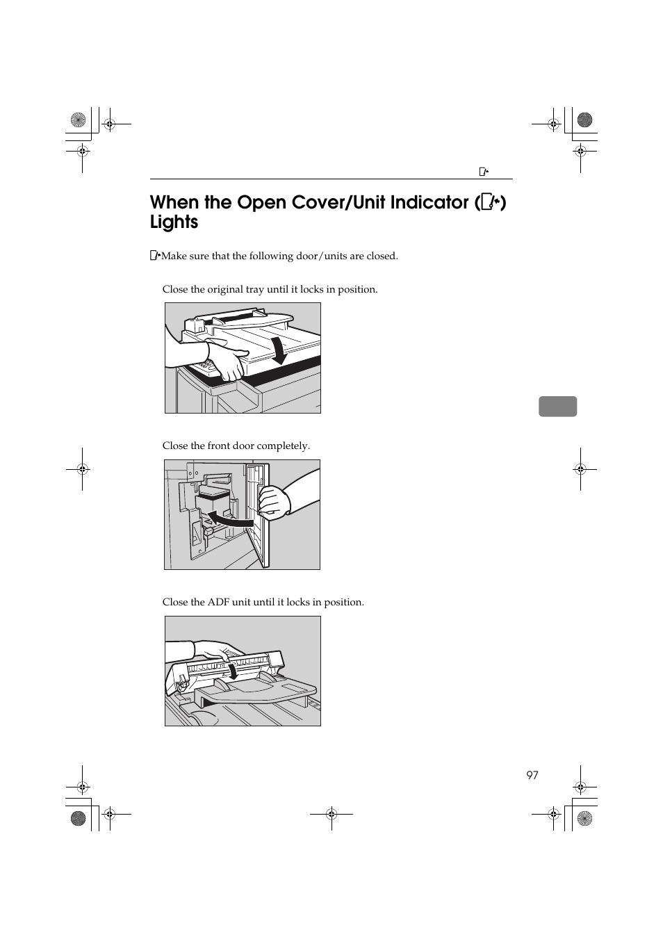5when the open cover/unit indicator ( m ) lights | Ricoh PRIPORT JP1250 User Manual | Page 117 / 144