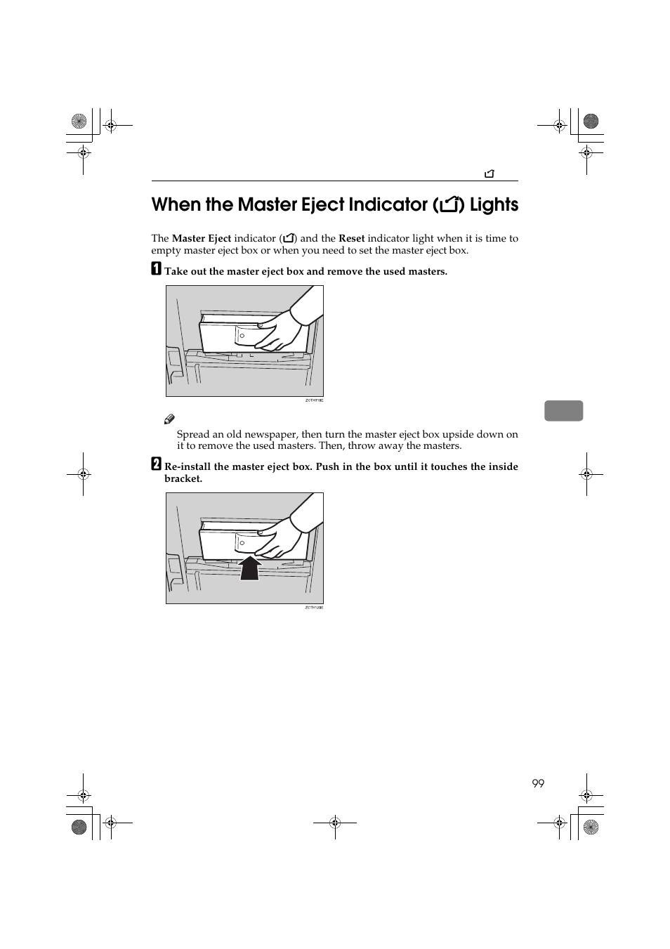 5when the master eject indicator ( k ) lights | Ricoh PRIPORT JP1250 User Manual | Page 119 / 144