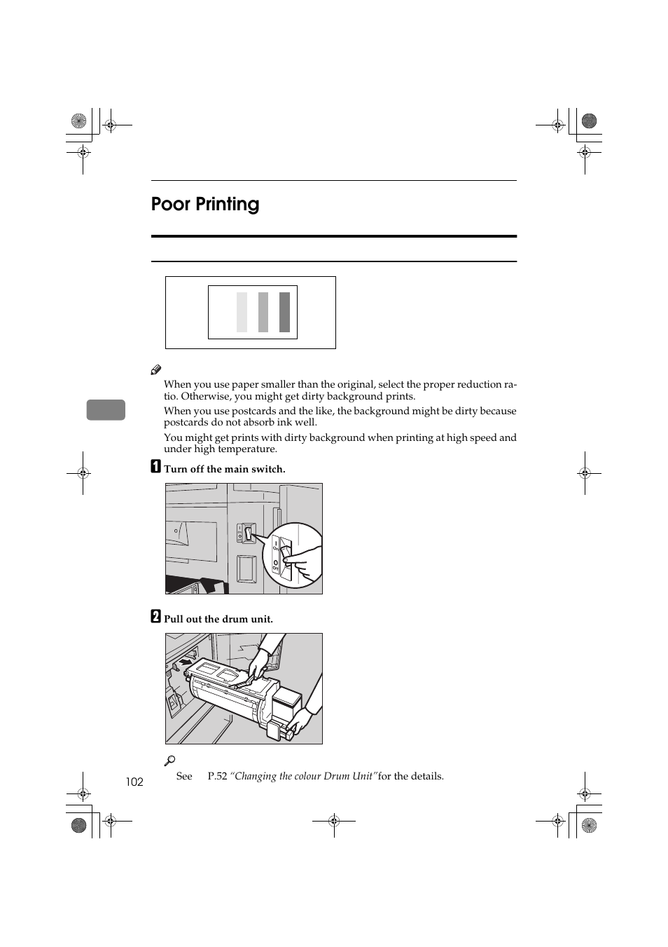 5poor printing, Dirt on the back side of paper | Ricoh PRIPORT JP1250 User Manual | Page 122 / 144