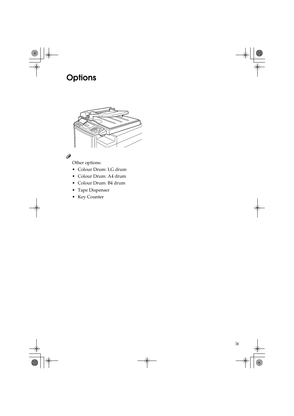 Options | Ricoh PRIPORT JP1250 User Manual | Page 13 / 144