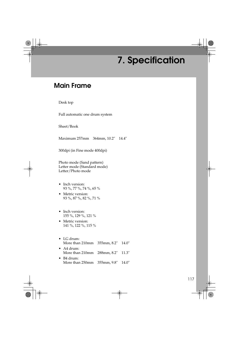 Specification, Main frame | Ricoh PRIPORT JP1250 User Manual | Page 137 / 144