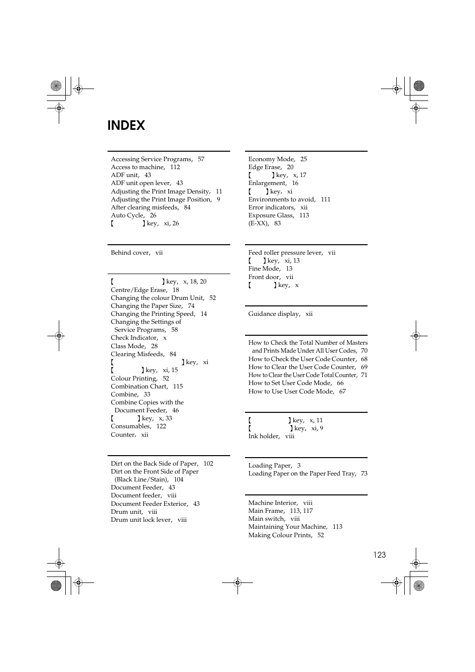 Index | Ricoh PRIPORT JP1250 User Manual | Page 143 / 144