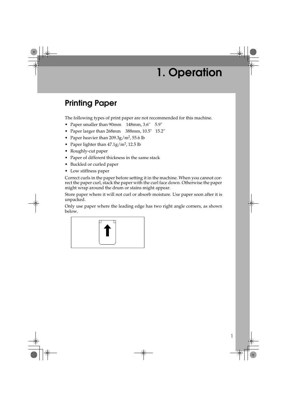 Operation, Printing paper | Ricoh PRIPORT JP1250 User Manual | Page 21 / 144