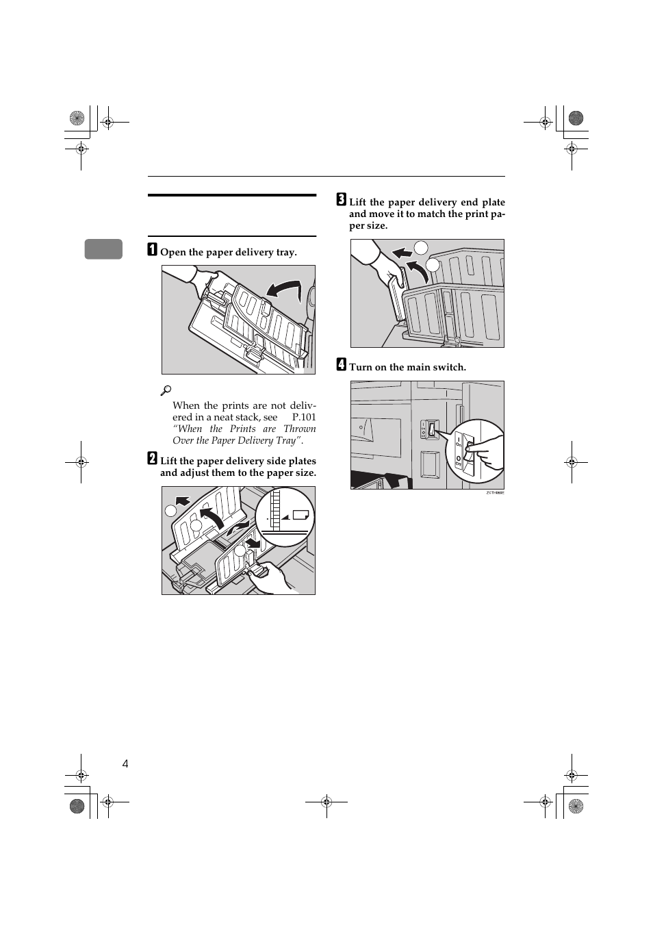 Setting up the paper delivery tray | Ricoh PRIPORT JP1250 User Manual | Page 24 / 144