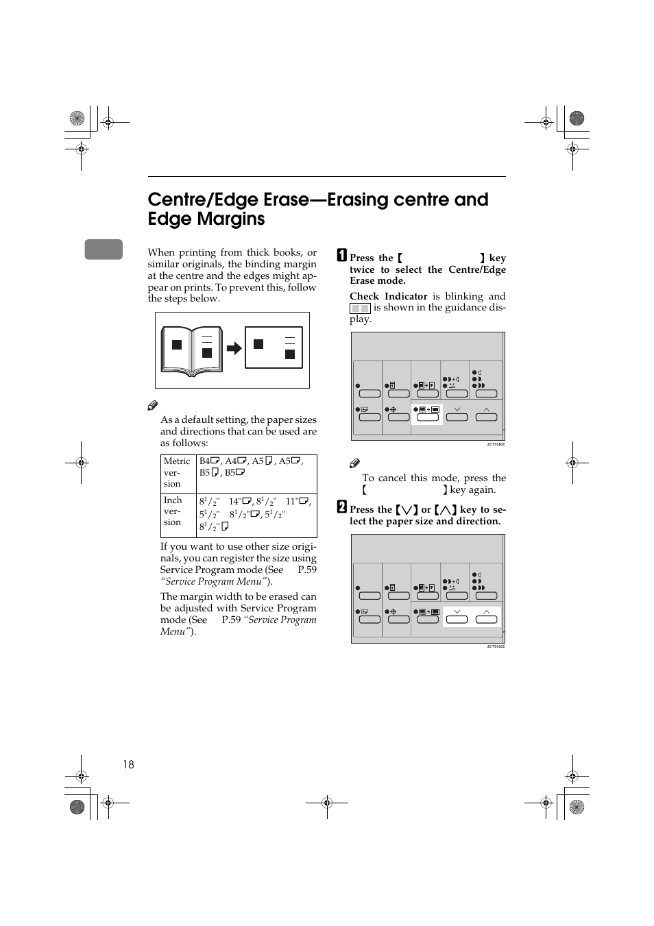 1centre/edge erase—erasing centre and edge margins | Ricoh PRIPORT JP1250 User Manual | Page 38 / 144
