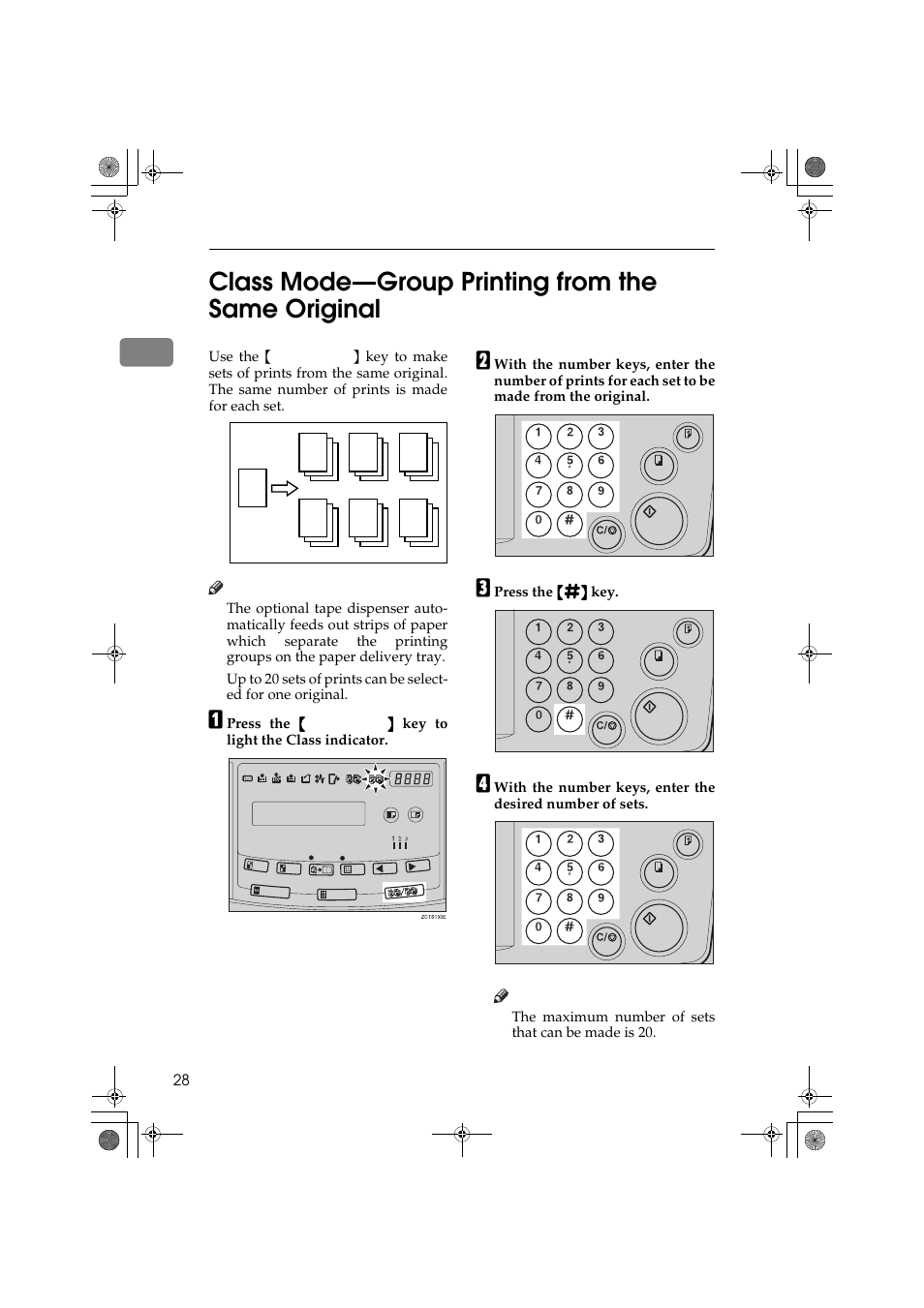 1class mode—group printing from the same original | Ricoh PRIPORT JP1250 User Manual | Page 48 / 144