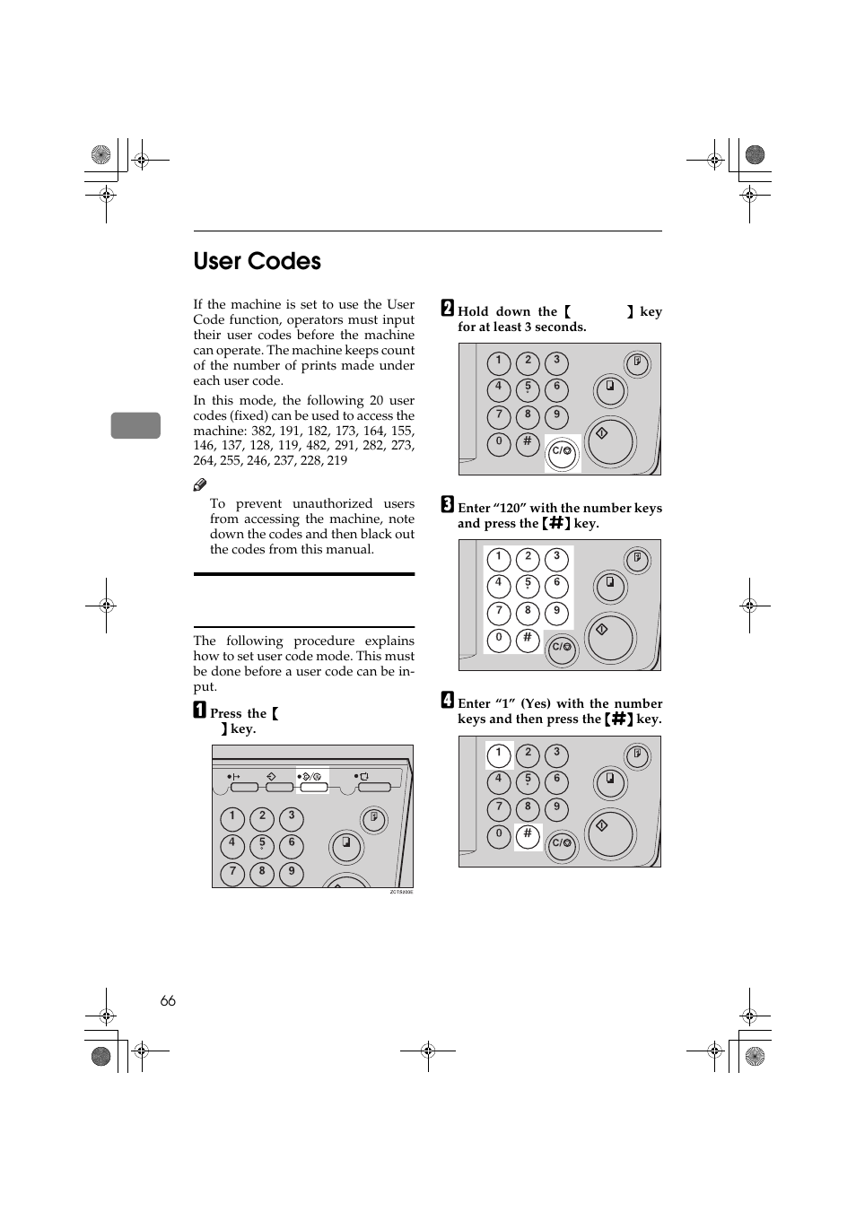 3user codes, How to set user code mode (# 120) | Ricoh PRIPORT JP1250 User Manual | Page 86 / 144