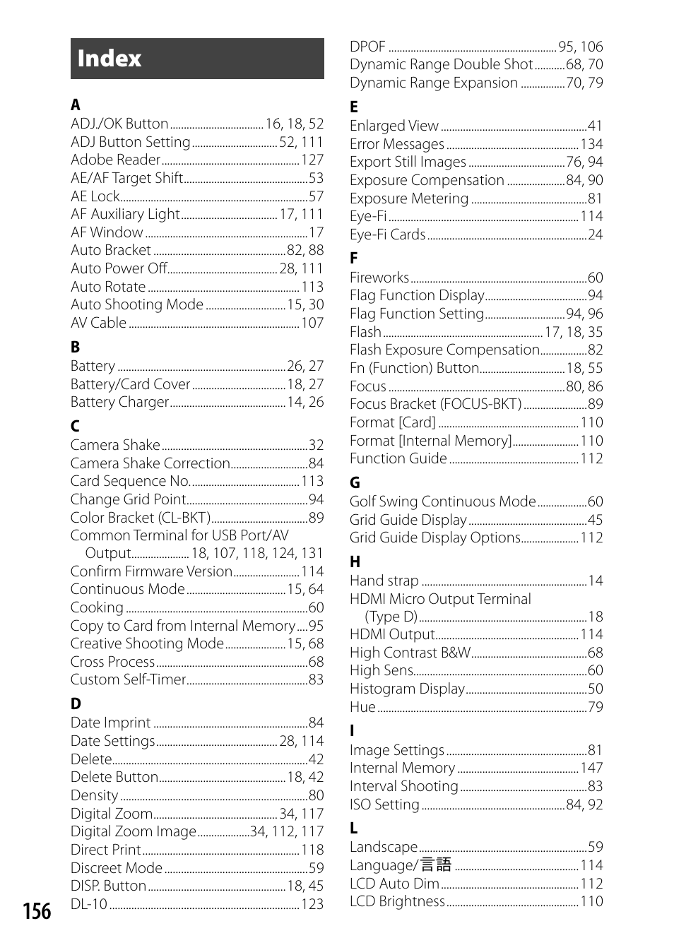 156 index | Ricoh DIGITAL CAMERA CX5 User Manual | Page 157 / 161