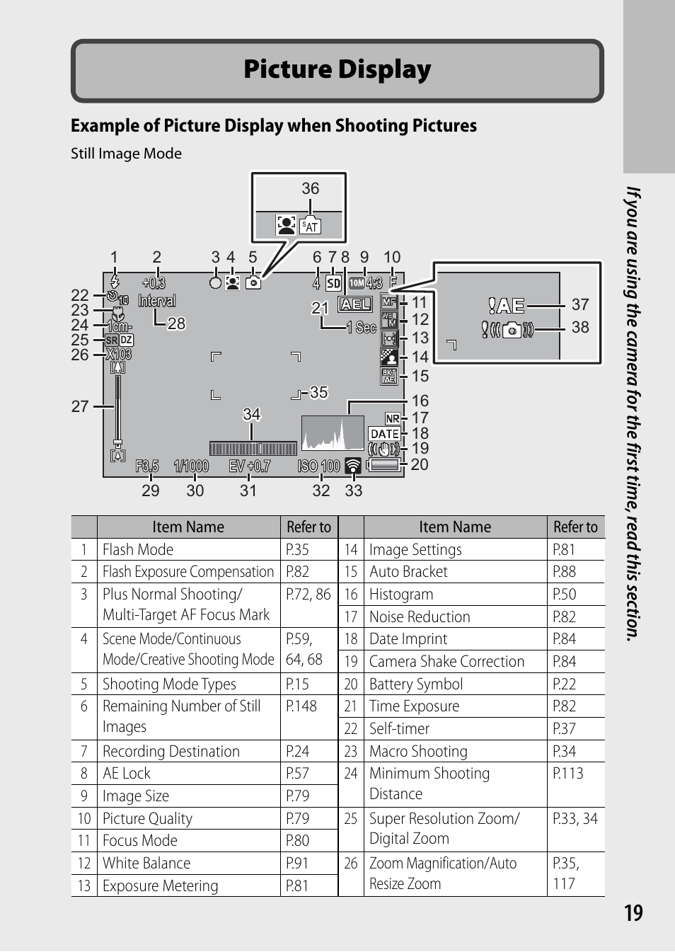 Picture display, Example of picture display when shooting pictures | Ricoh DIGITAL CAMERA CX5 User Manual | Page 20 / 161