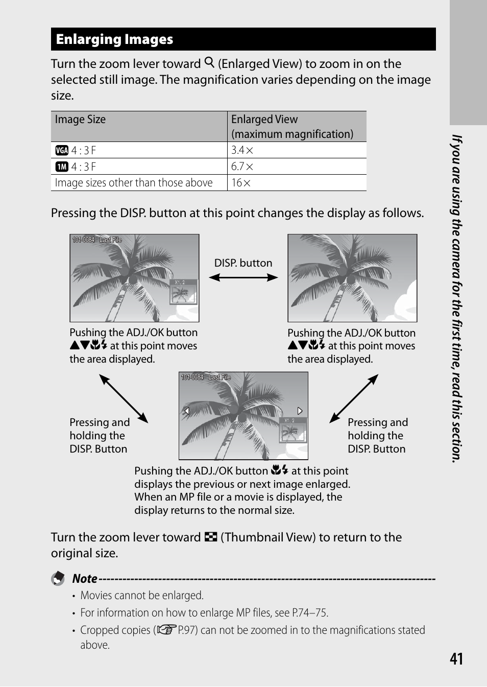 Enlarging images | Ricoh DIGITAL CAMERA CX5 User Manual | Page 42 / 161