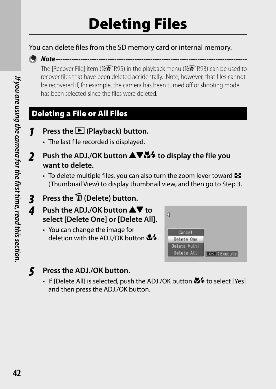 Deleting files | Ricoh DIGITAL CAMERA CX5 User Manual | Page 43 / 161