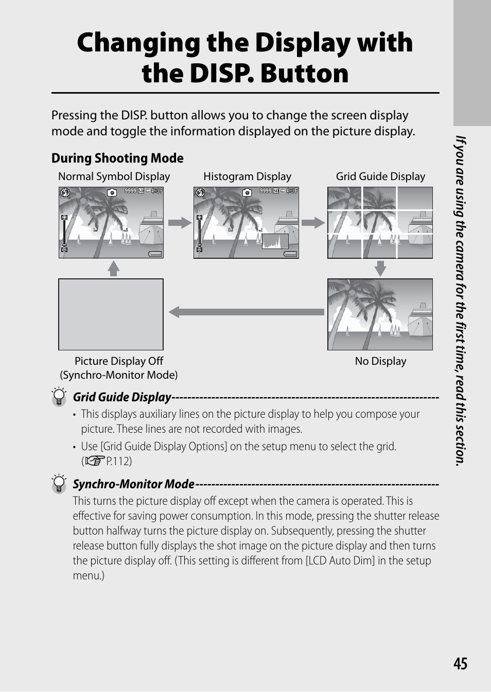 Changing the display with the disp. button | Ricoh DIGITAL CAMERA CX5 User Manual | Page 46 / 161