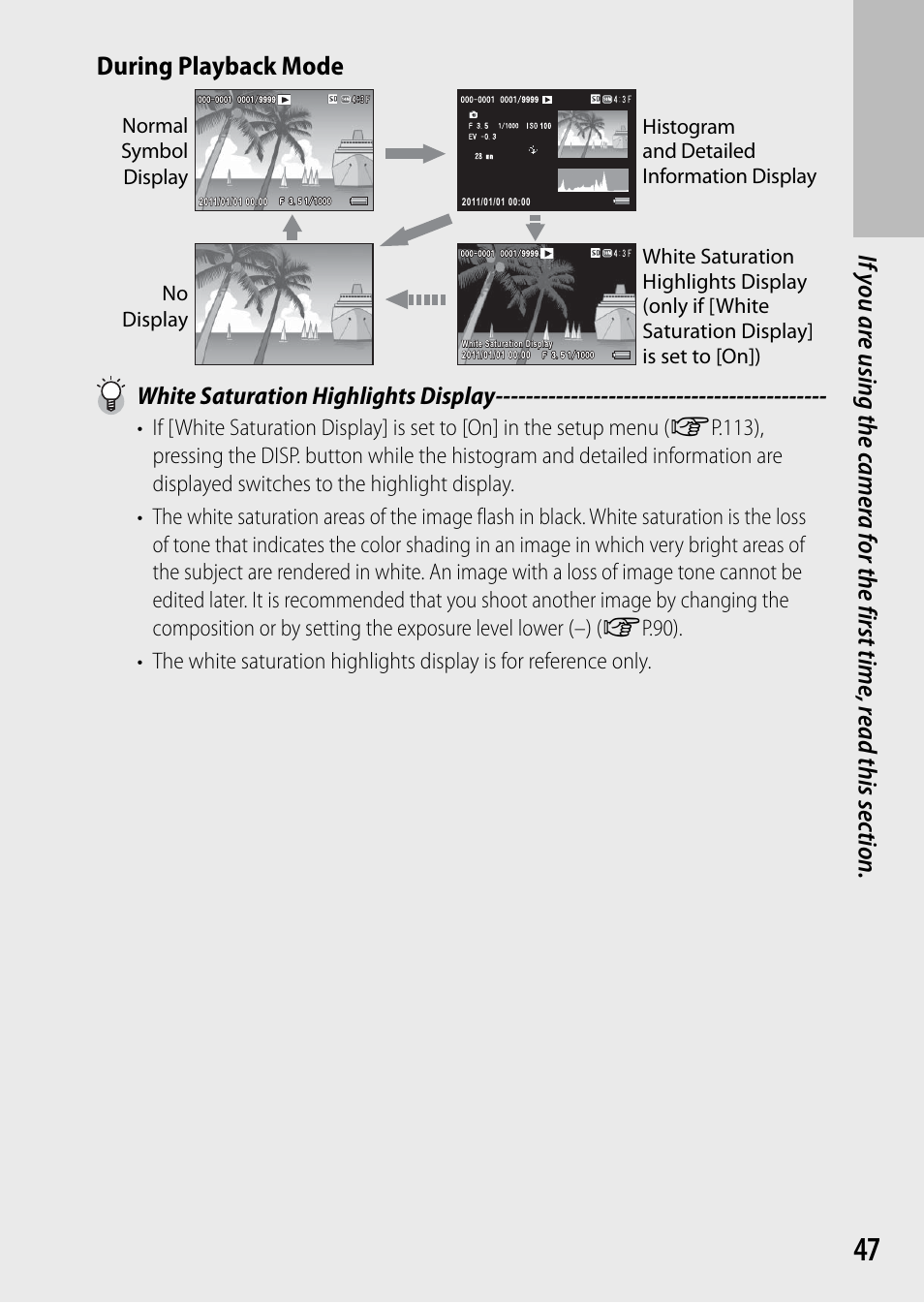 White saturation highlights display | Ricoh DIGITAL CAMERA CX5 User Manual | Page 48 / 161