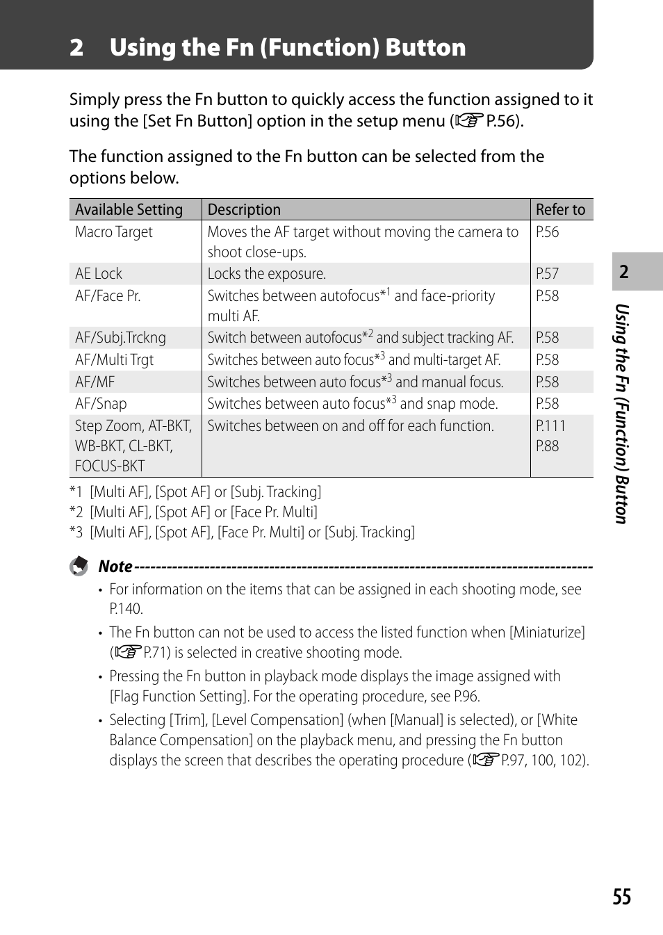 2 using the fn (function) button | Ricoh DIGITAL CAMERA CX5 User Manual | Page 56 / 161