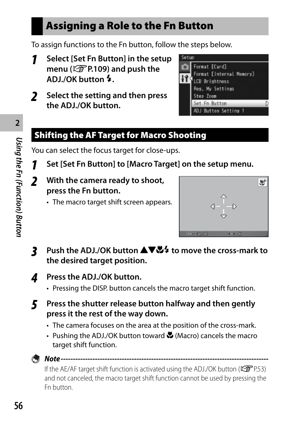 Assigning a role to the fn button | Ricoh DIGITAL CAMERA CX5 User Manual | Page 57 / 161