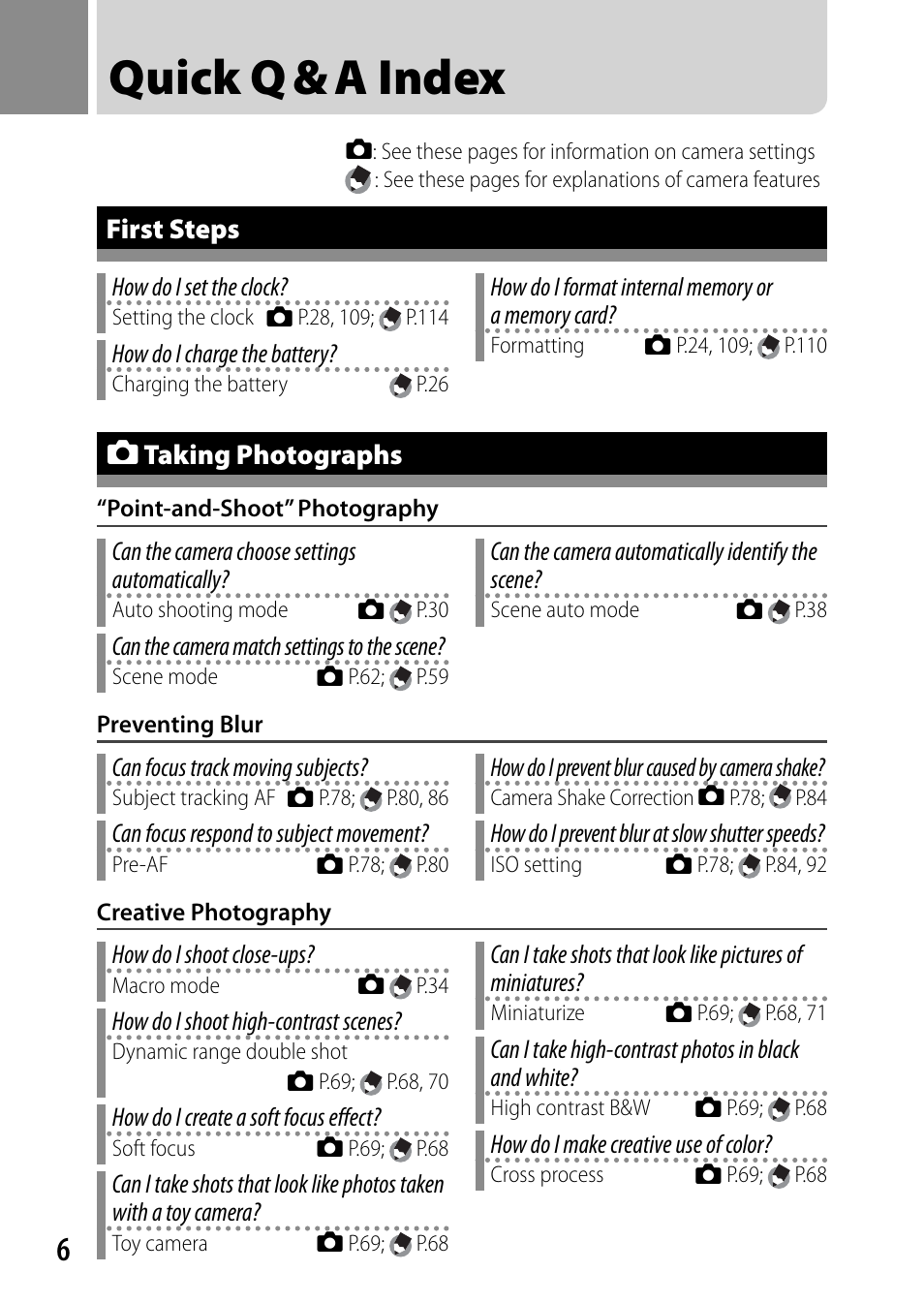 Quick q & a index | Ricoh DIGITAL CAMERA CX5 User Manual | Page 7 / 161