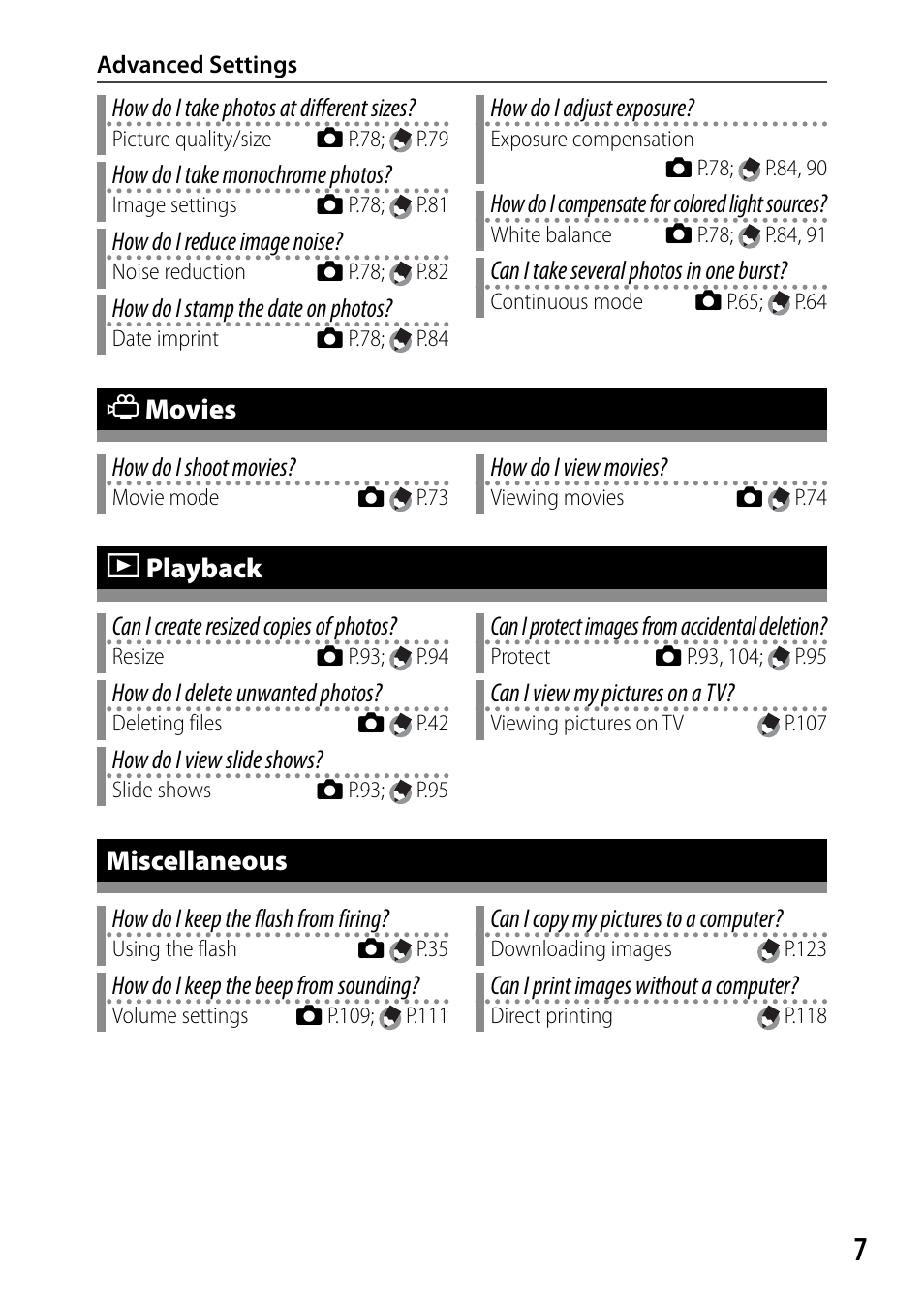 3 movies, 6 playback, Miscellaneous | Ricoh DIGITAL CAMERA CX5 User Manual | Page 8 / 161